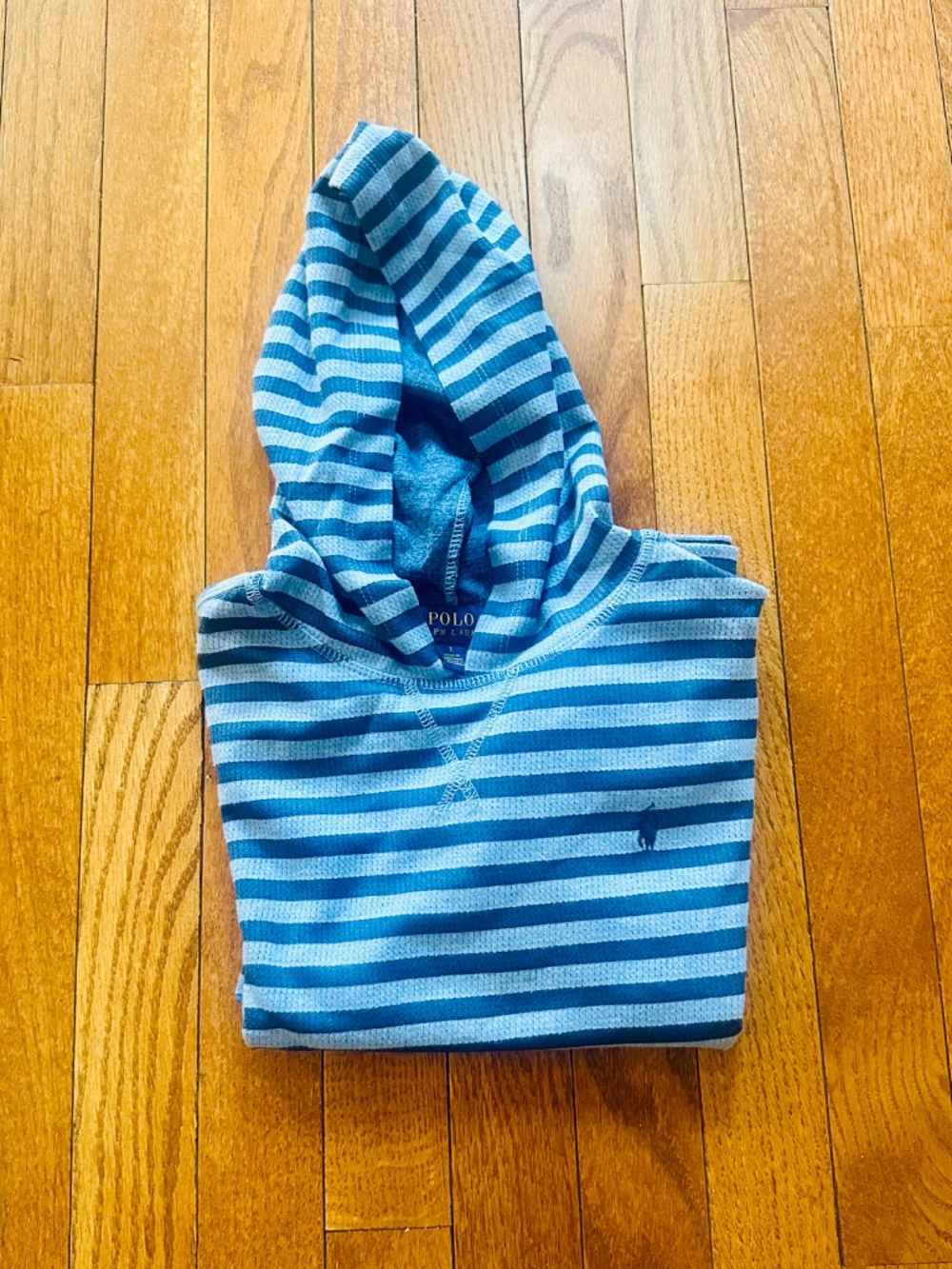 Polo Ralph Lauren Boys Hoodie Size 7 Blue Striped Long Sleeve Pullover Pony Logo - Picture 3 of 3